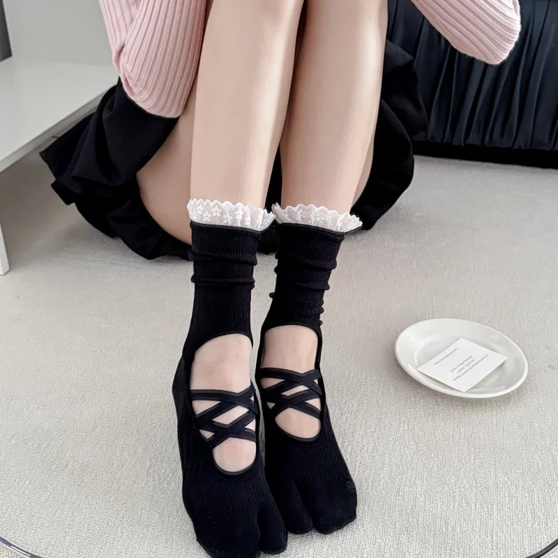 Lace Trim Split Toe Yoga Socks - Toe Sock Split ulasan dan harga