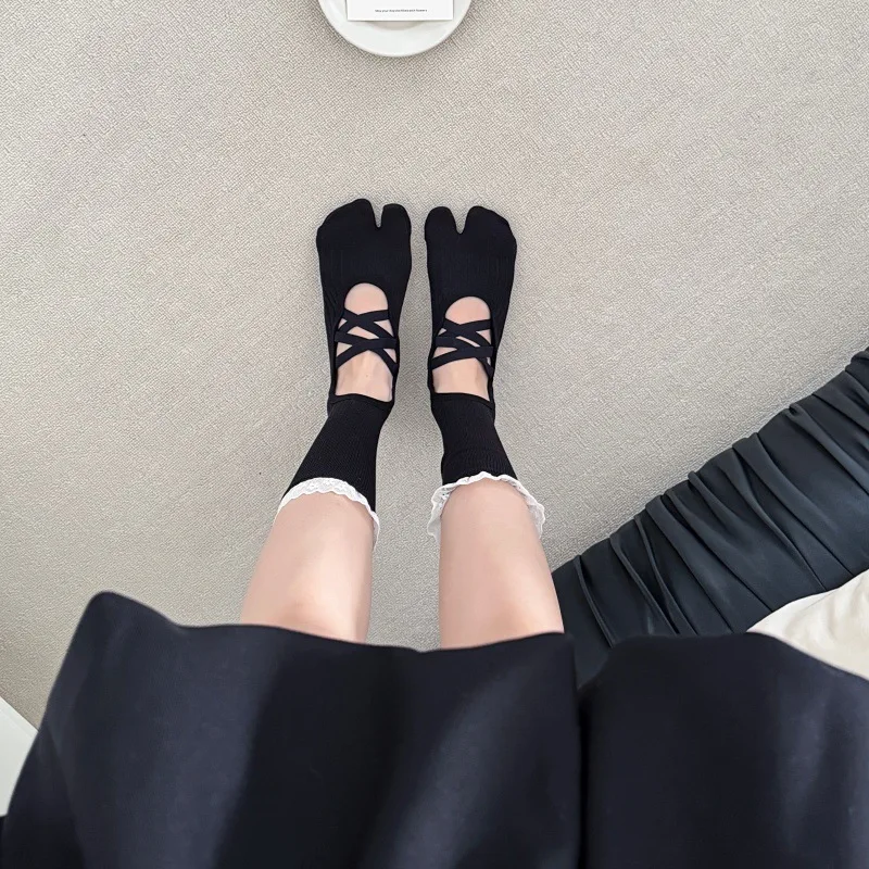 Lace Trim Split Toe Yoga Socks - Toe Sock Split ulasan dan harga