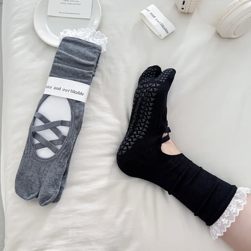 Lace Trim Split Toe Yoga Socks - Toe Sock Split ulasan dan harga